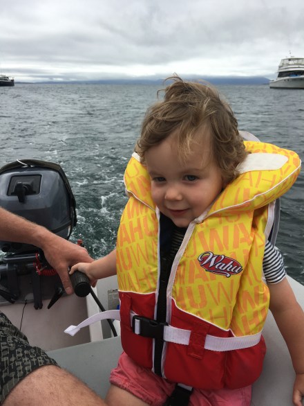 James driving the dinghy